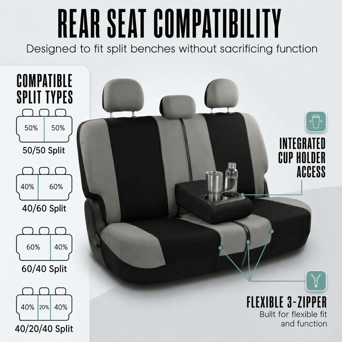 Gray Black Universal Fit Automotive Seat Covers Combo Set with Steering Wheel Cover and Seat Belt Pad P28453