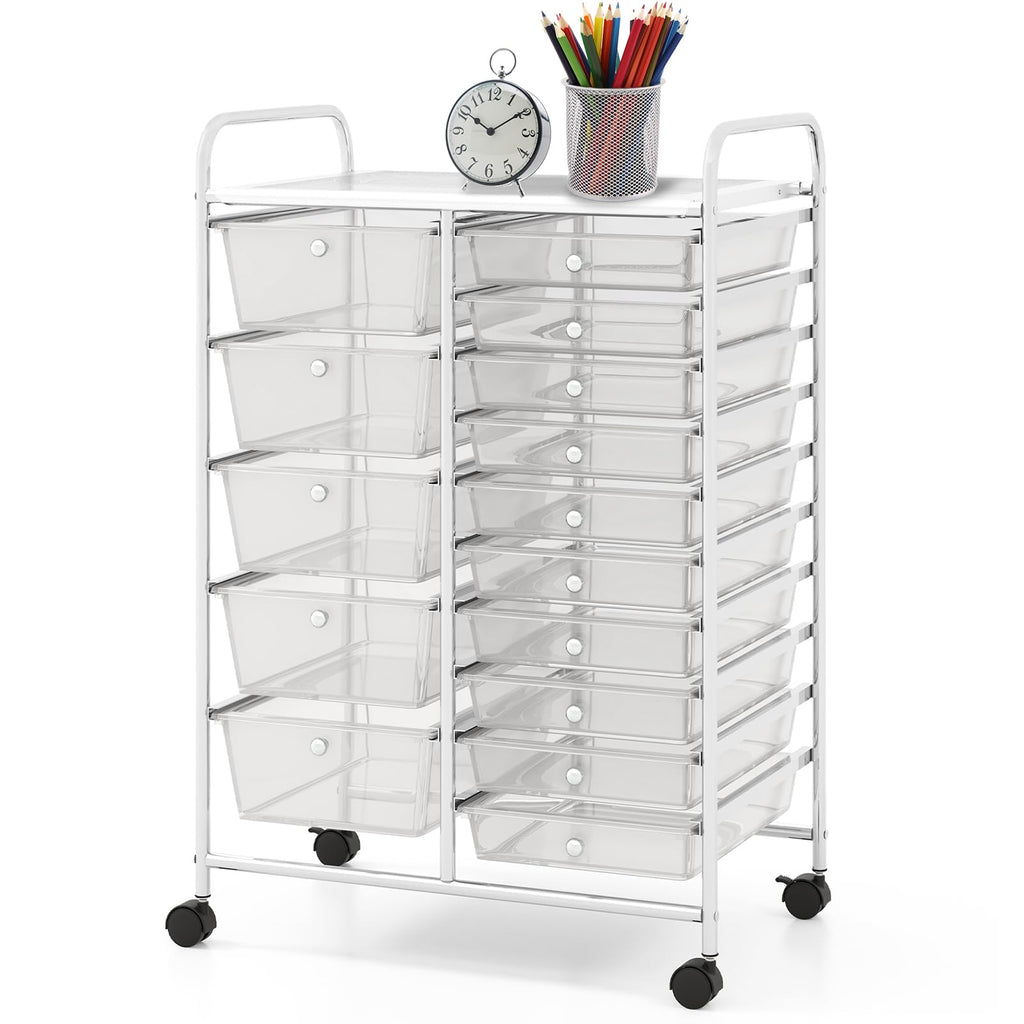 15 Drawer Rolling Storage Cart with Metal Frame Q915726