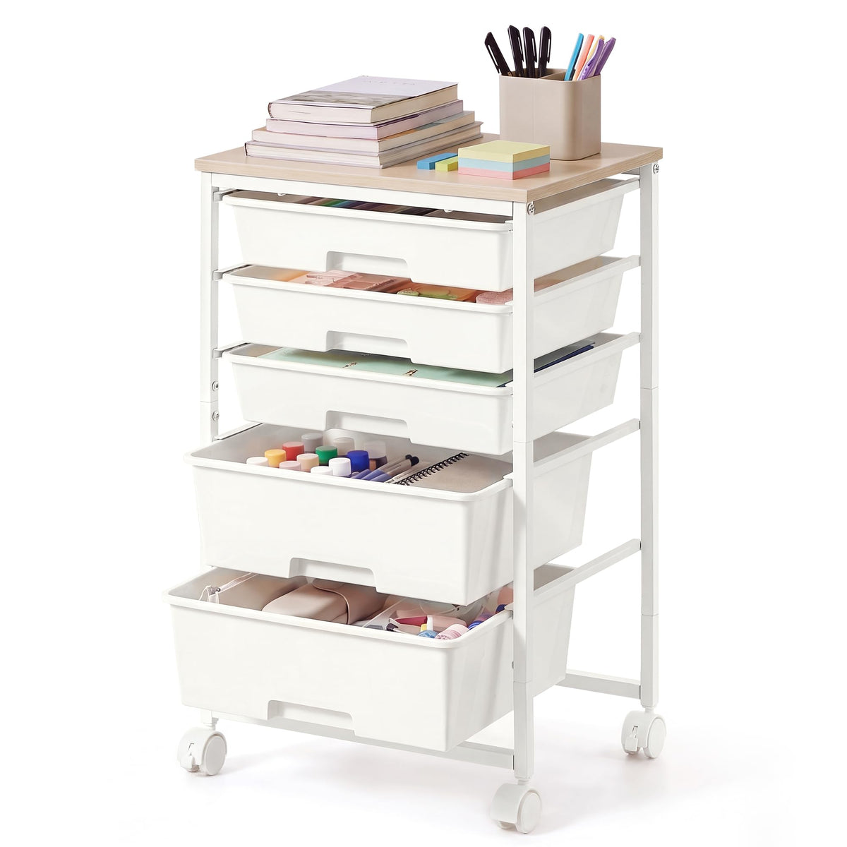 White 5 Drawers Rolling Cart L888699
