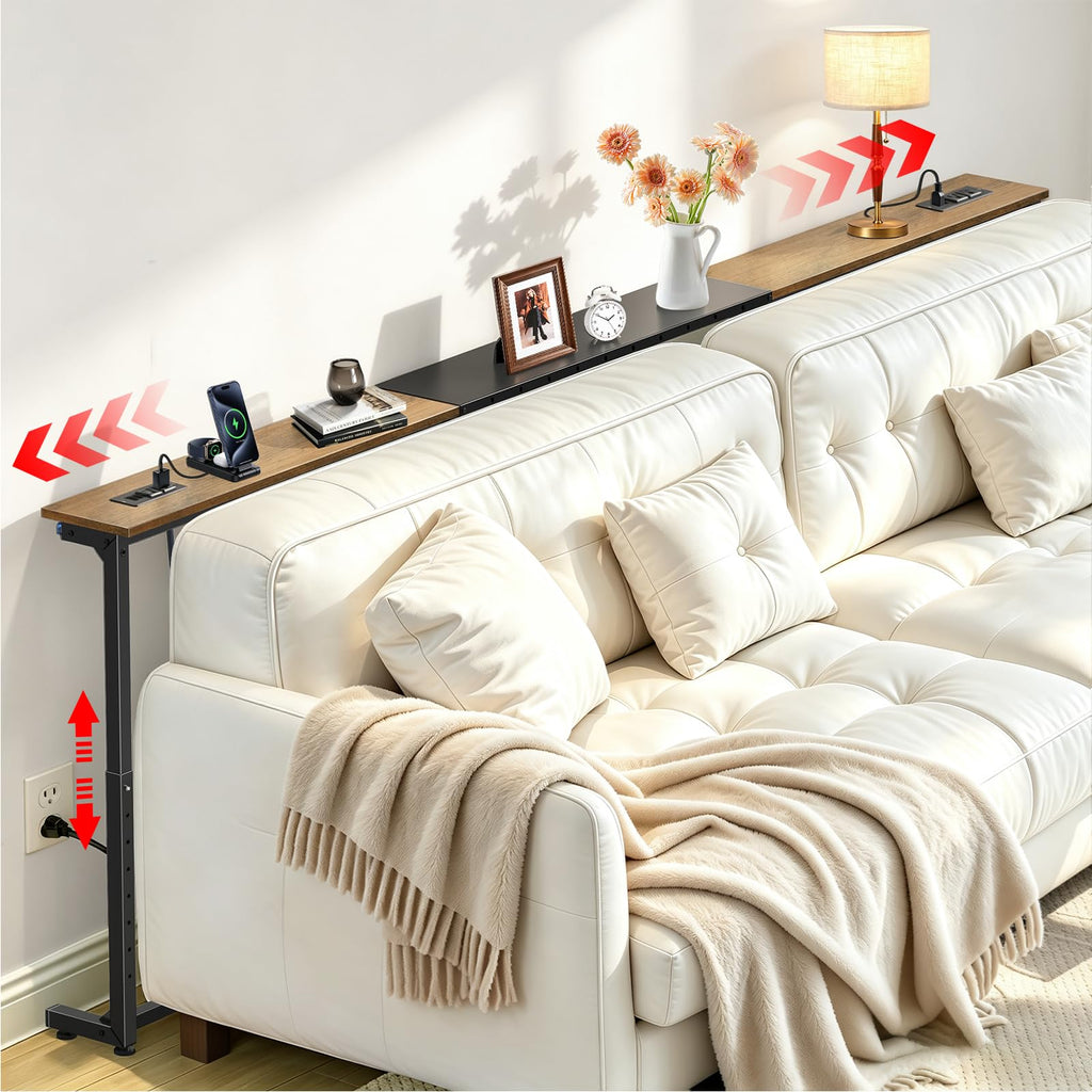 Rustic Brown Narrow Console Table with 2 Power Outlets I2436
