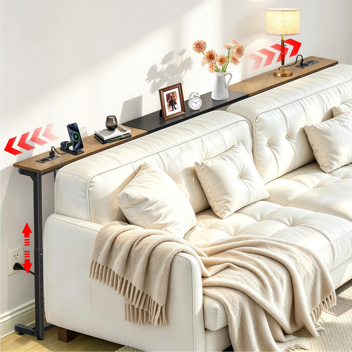 Rustic Brown Narrow Console Table with 2 Power Outlets I2436