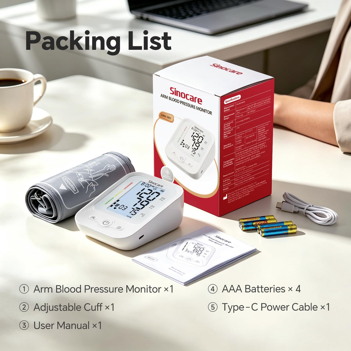 Upper Arm Blood Pressure Monitor with Adjustable Cuff U837
