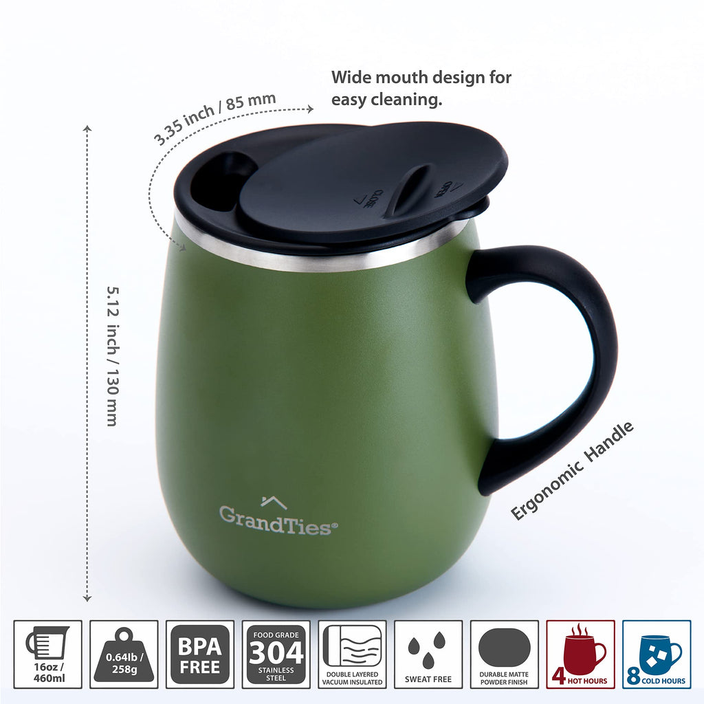 16 oz Insulated Stainless Steel Coffee Mug 2-Pack with Handle & Sliding Lid B249