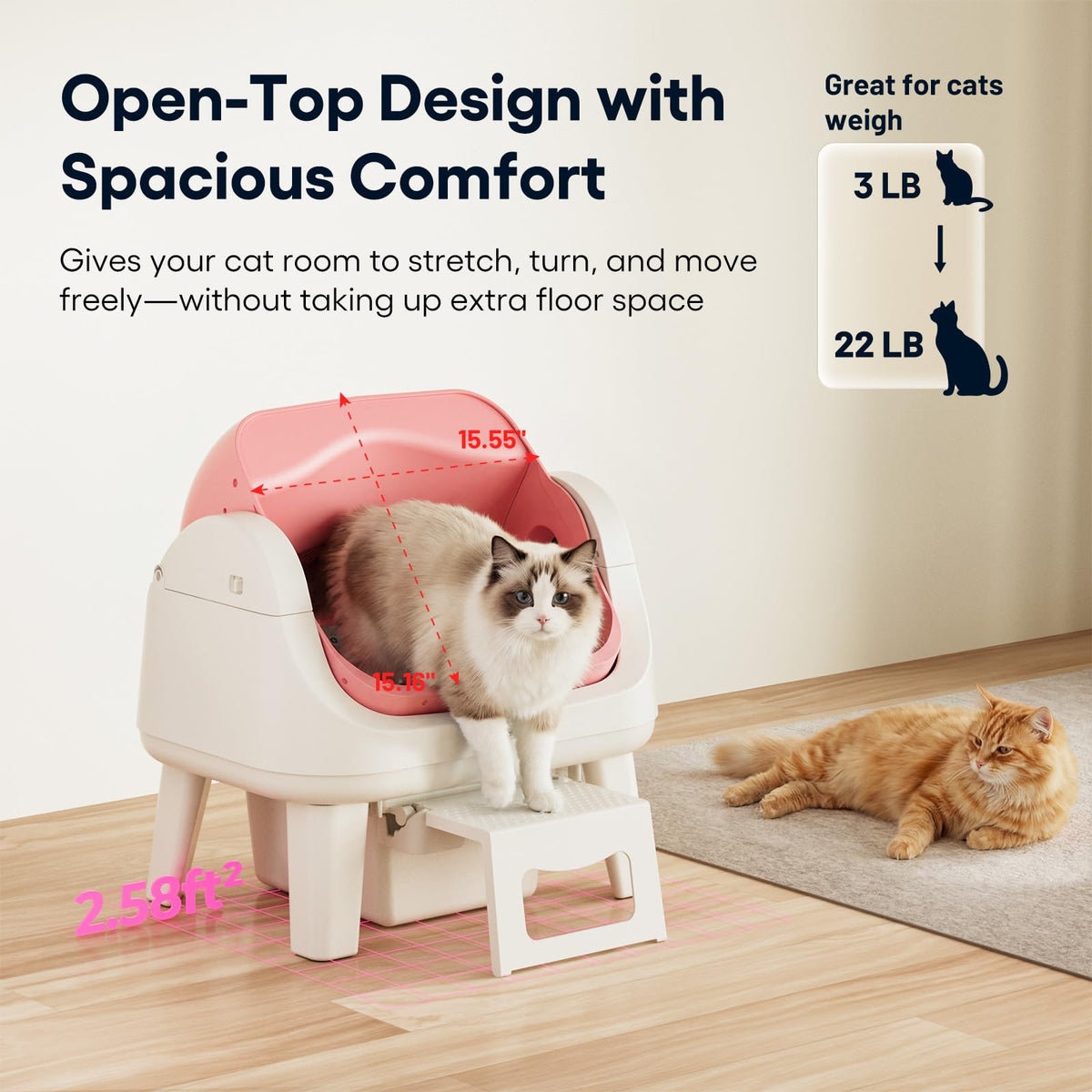 Self Cleaning Open Top Automatic Cat Litter Box Pink X79942