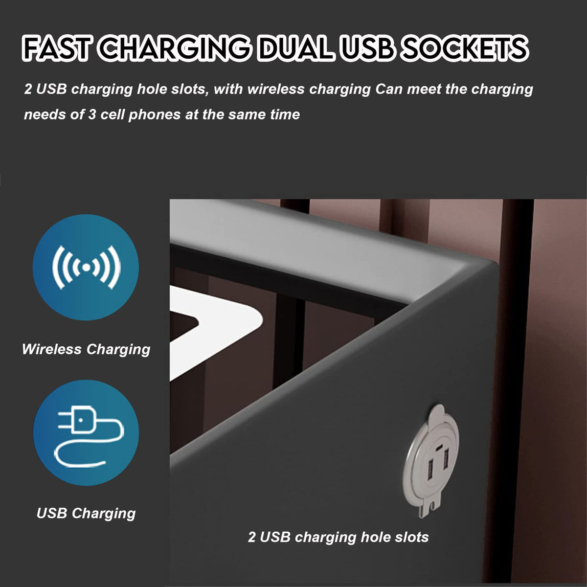 White 3 Drawer Bed End Table with Wireless Charging Q155219