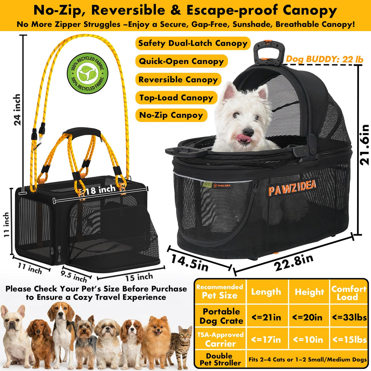 Double Pet Stroller with 2 Detachable Carrier X12227