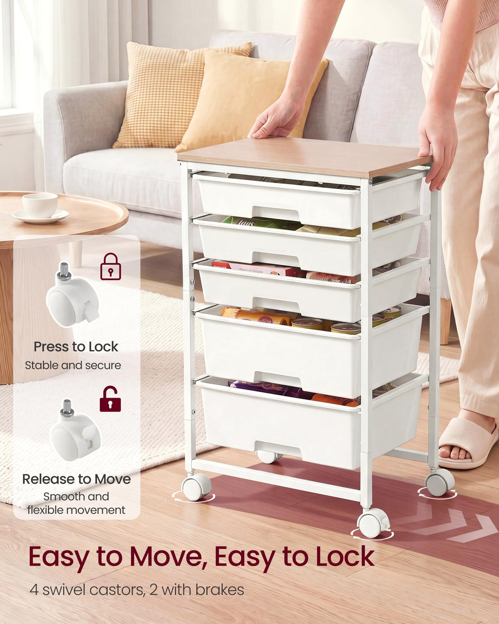 White 5 Drawers Rolling Cart L888699