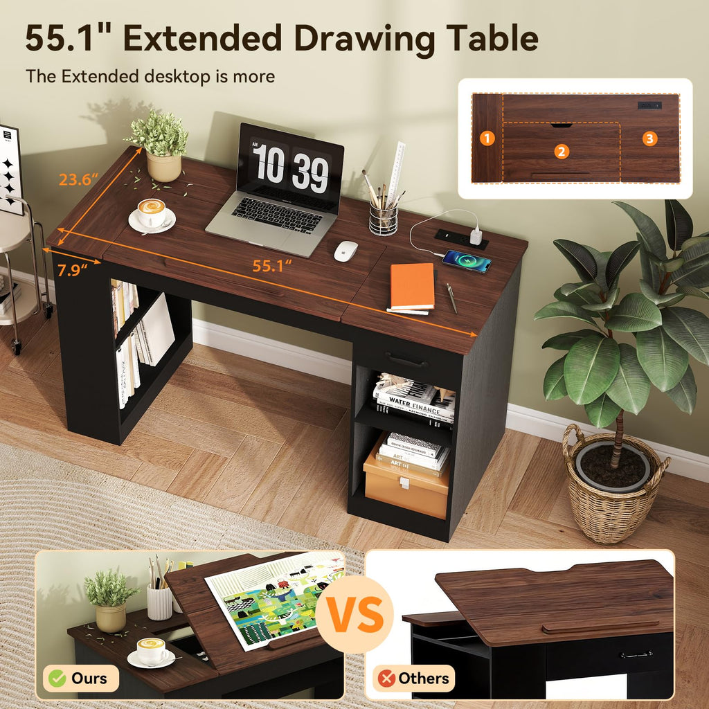 55.1" Black Drafting Table L76841