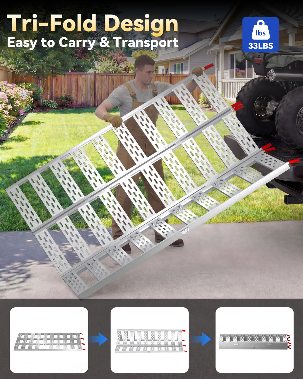 Tri-Fold Aluminum Loading Ramp, 1500 lbs Capacity, 76''L × 50''W S3677