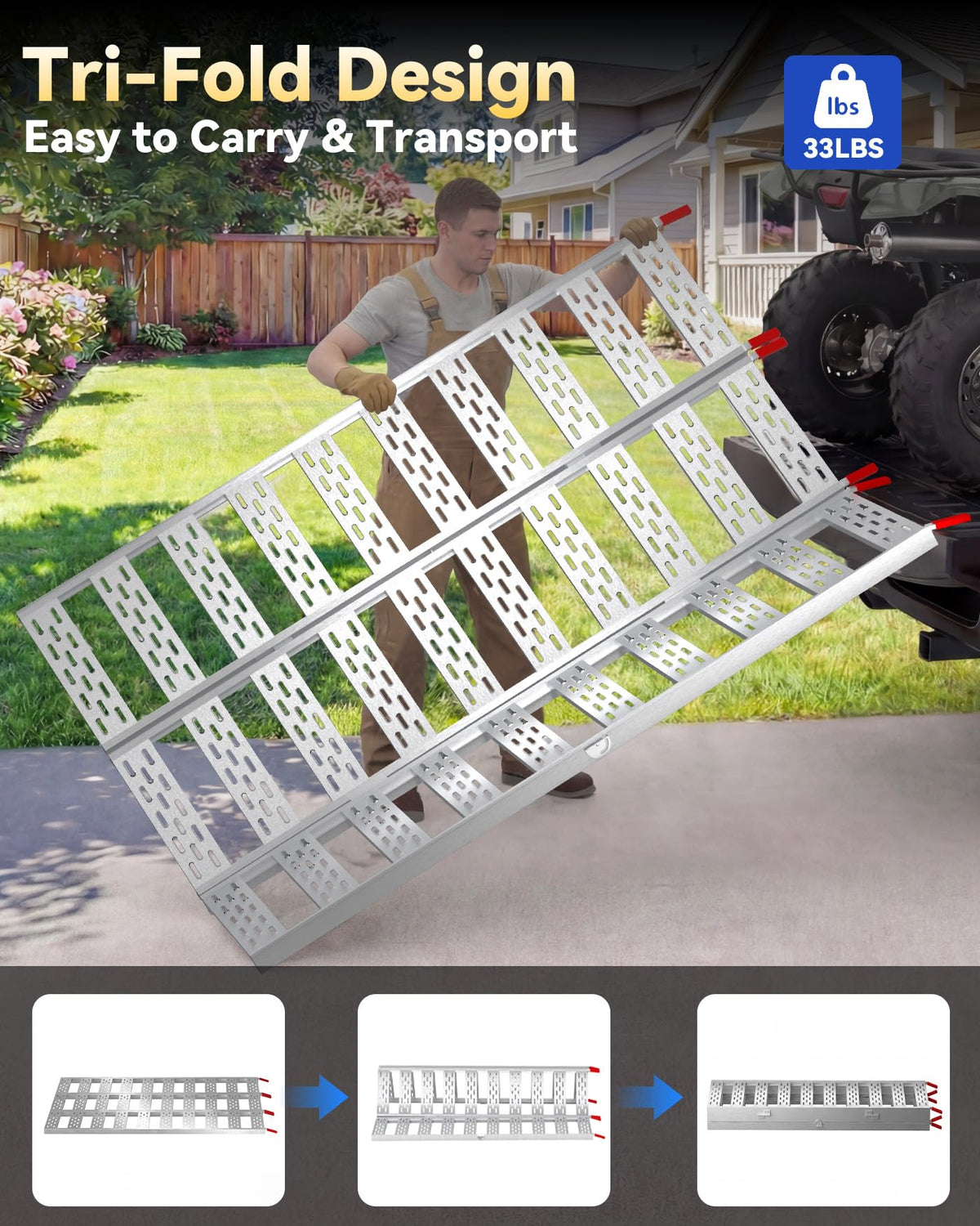 Tri-Fold Aluminum Loading Ramp, 1500 lbs Capacity, 76''L × 50''W S3677