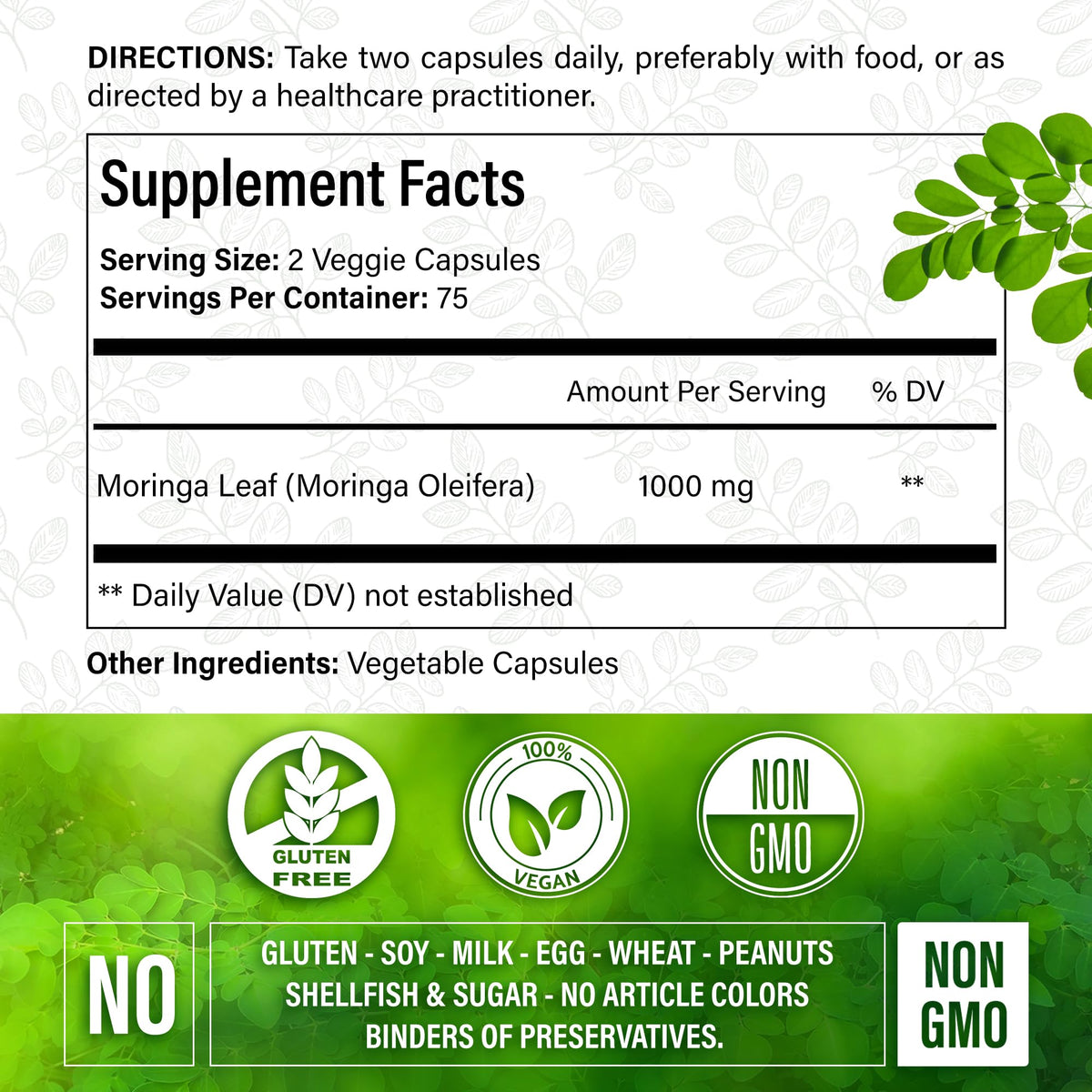 Moringa Oleifera Leaf Extract Capsules 150 Count O526509