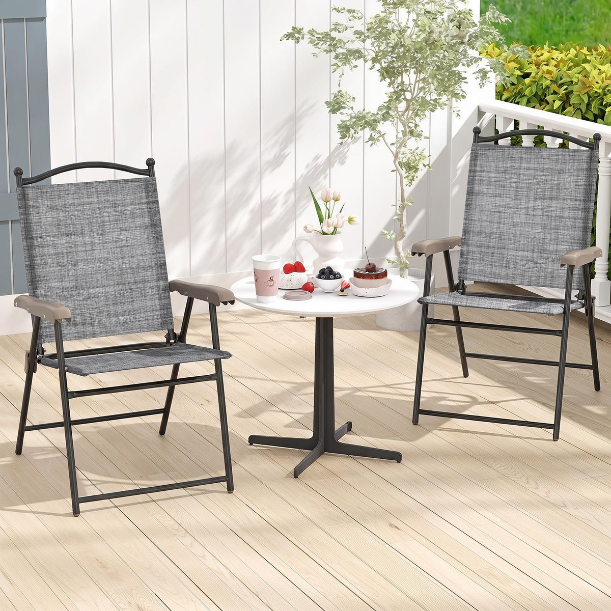 Set of 2 Grey Patio Folding Chairs B518