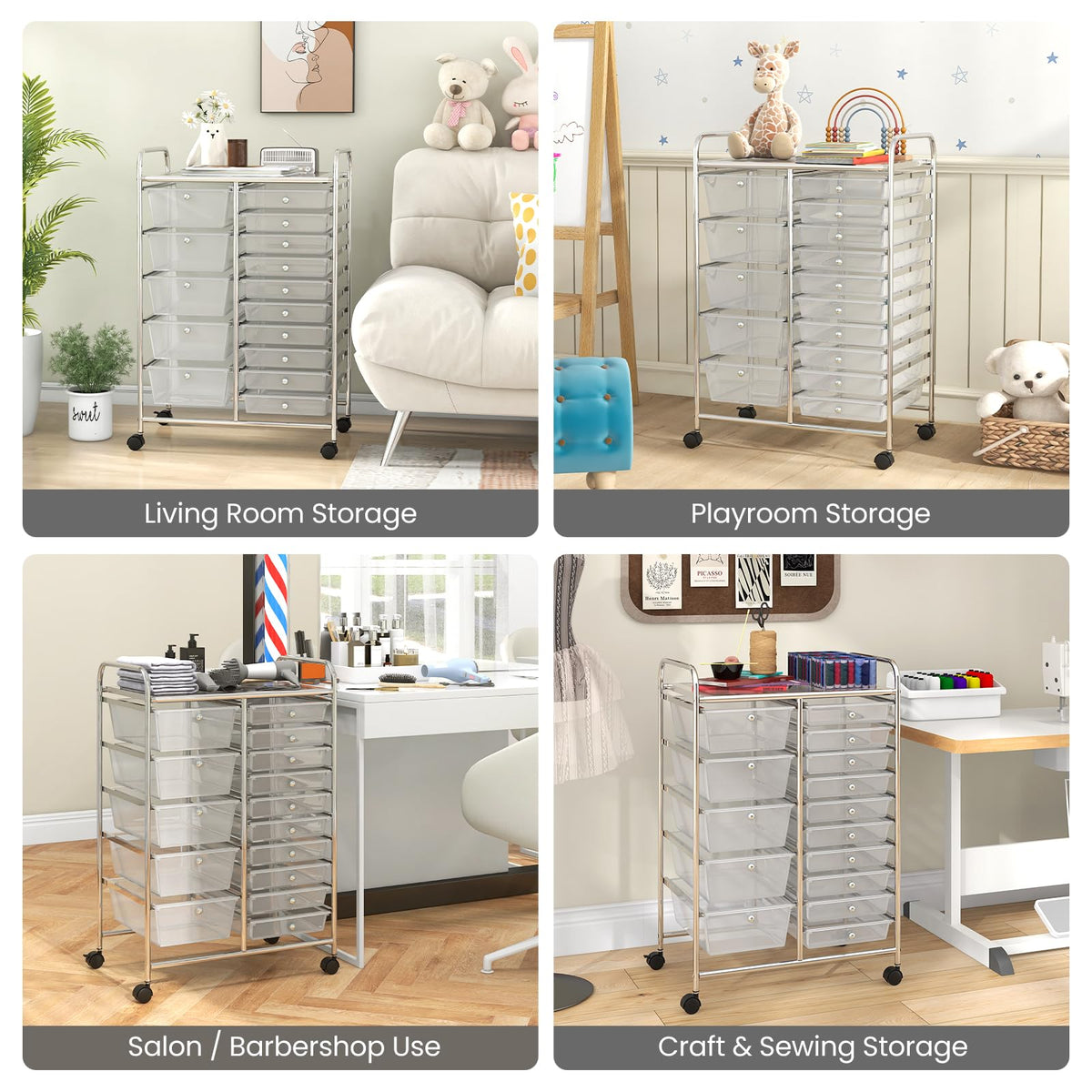 15 Drawer Rolling Storage Cart with Metal Frame Q915726