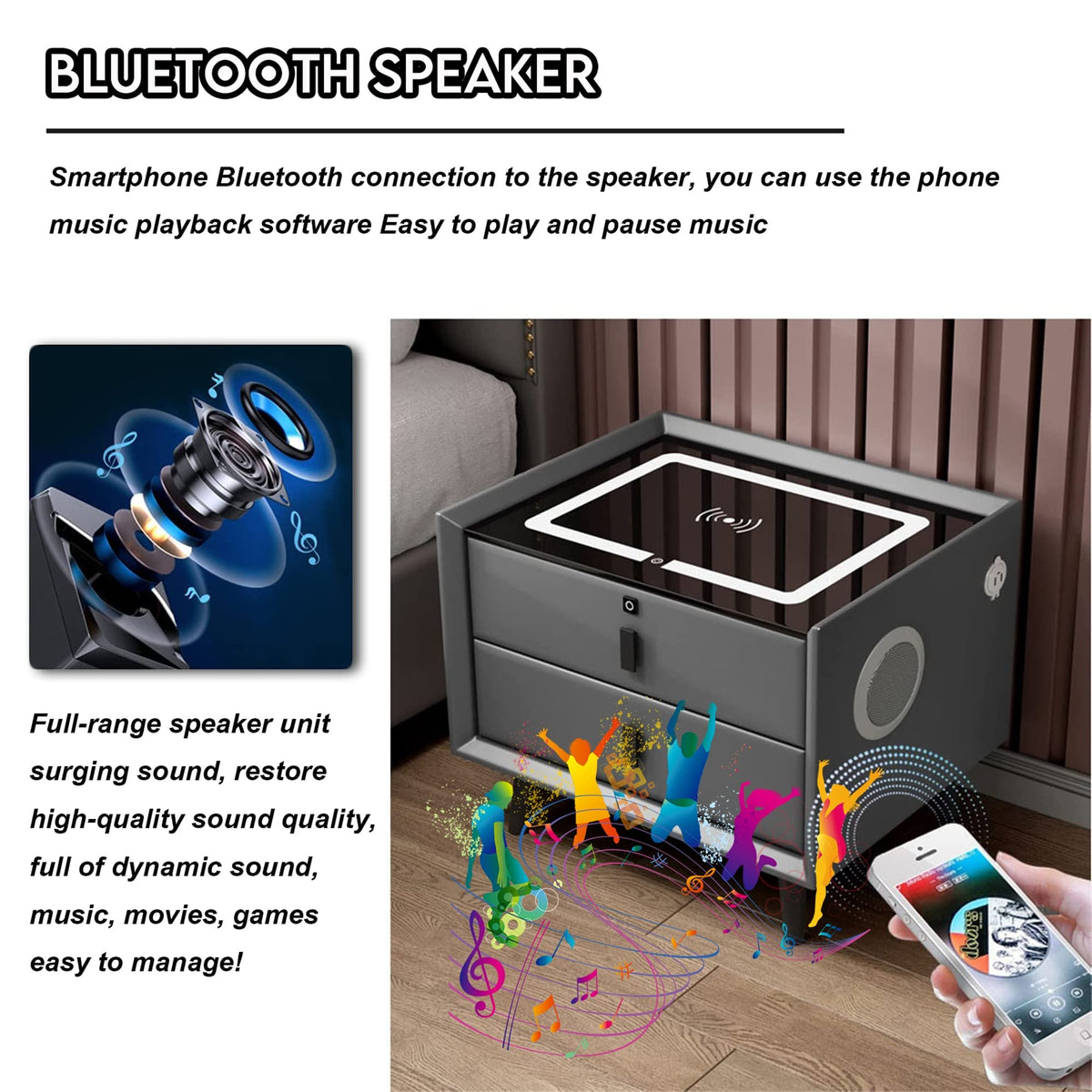 White 3 Drawer Bed End Table with Wireless Charging Q155219