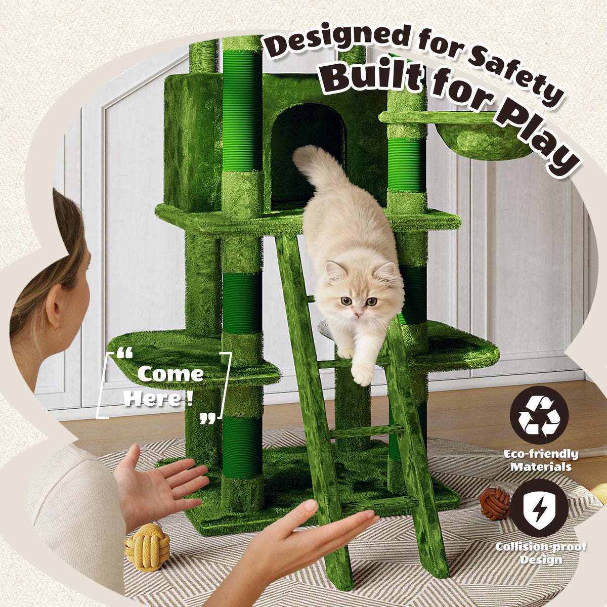 70.87'' Cat Tree Tower with Scratching Post and Hanging Hammock I316