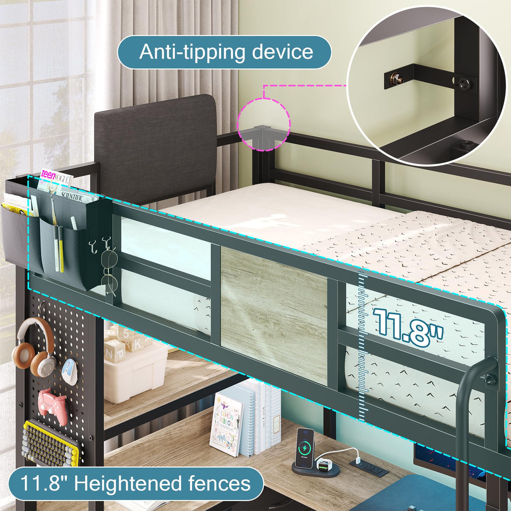 Twin Size Loft Bed with Desk and 5 Drawer N252414