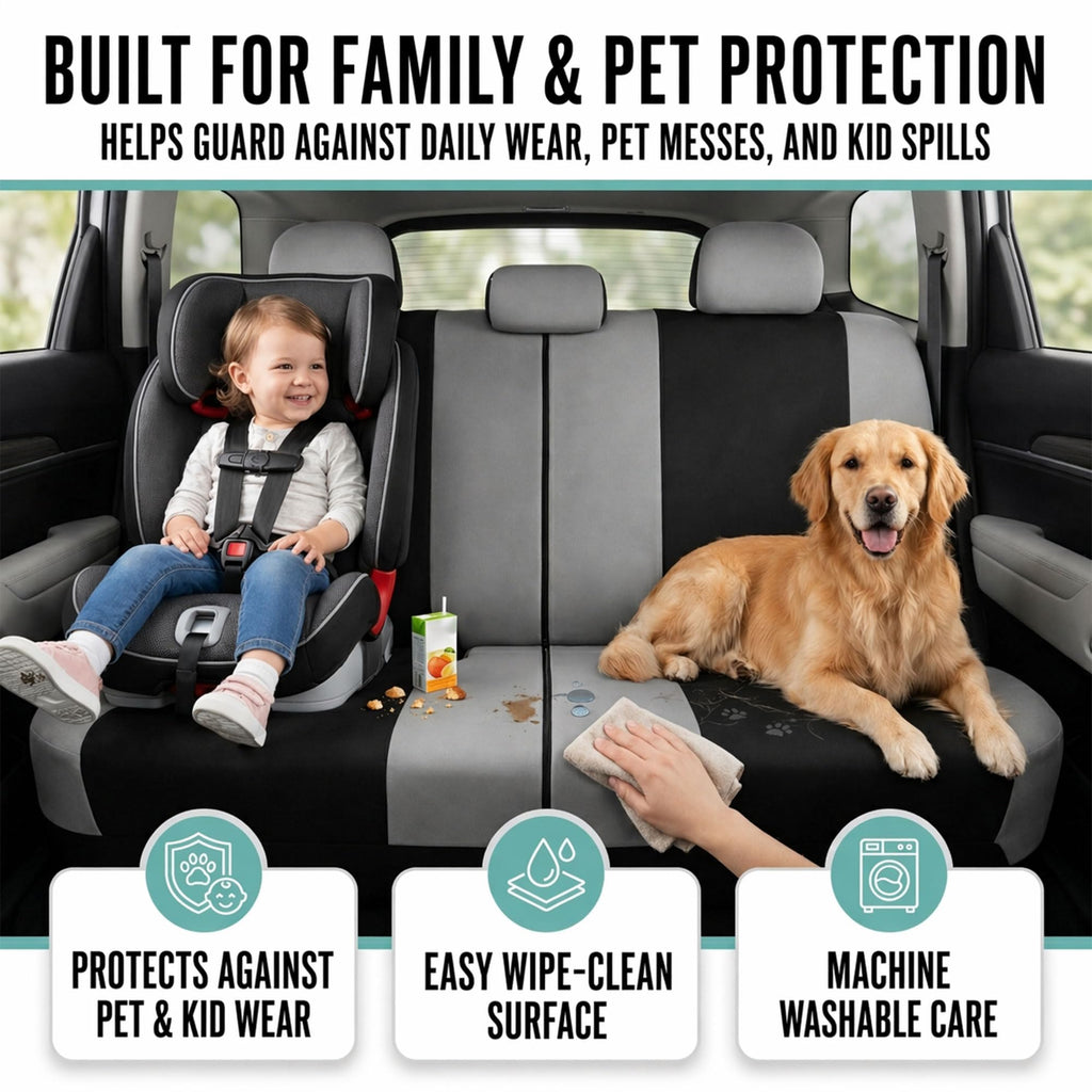 Gray Black Universal Fit Automotive Seat Covers Combo Set with Steering Wheel Cover and Seat Belt Pad P28453