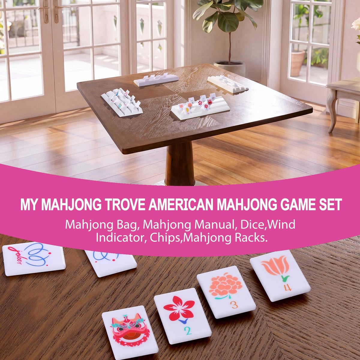 160 Printed American Mahjong Tile Set with 4 Racks & Carrying Bag Z4944