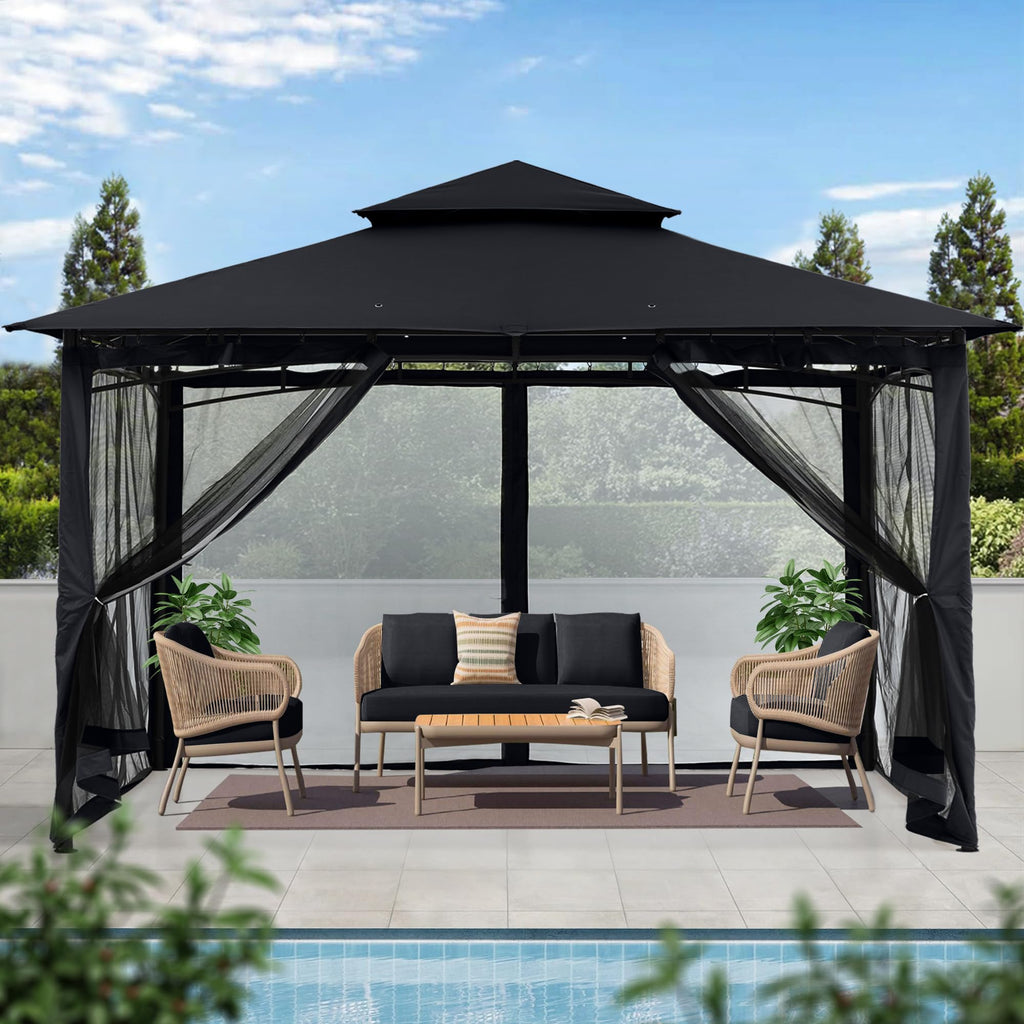 10x12 ft Heavy Duty Patio Gazebo with Netting Walls J29682