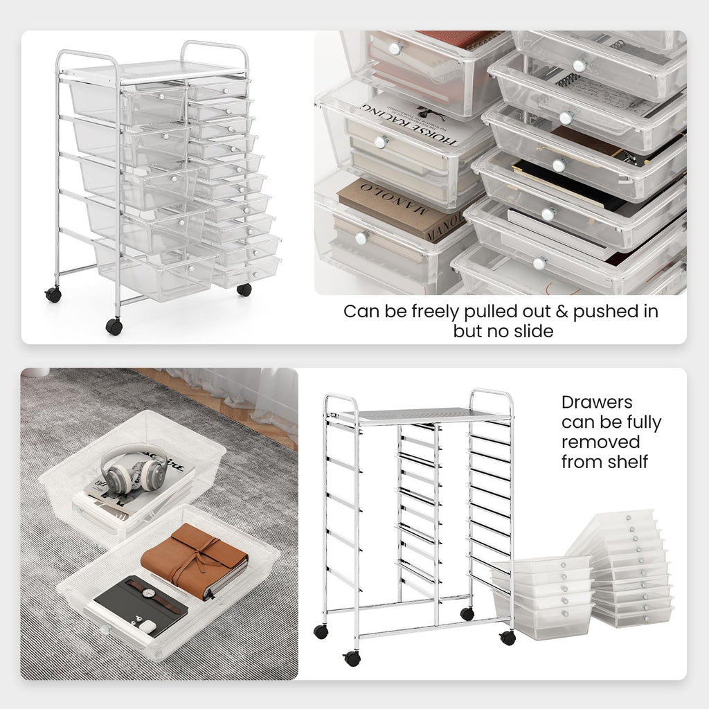 15 Drawer Rolling Storage Cart with Metal Frame Q915726