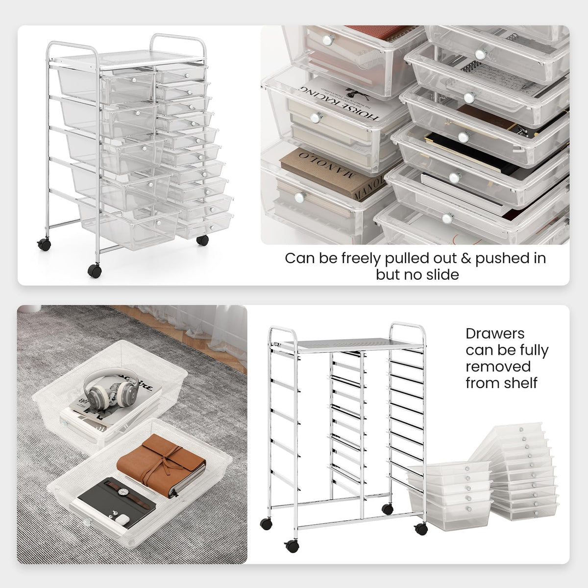 15 Drawer Rolling Storage Cart with Metal Frame Q915726