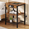 Nightstand with Charging Station, 3-Tier Bedside Table Y6674