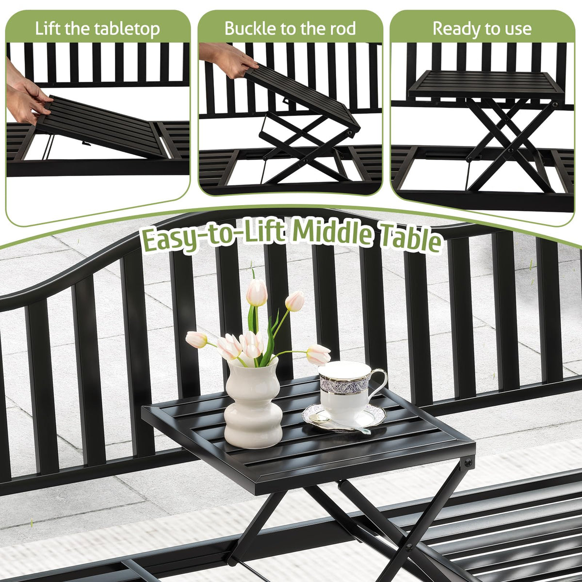 60” Metal Outdoor Garden Park Bench R83288