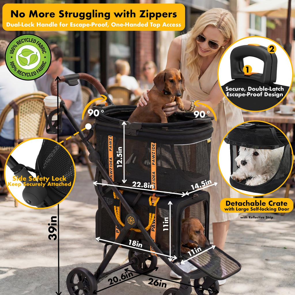 Double Pet Stroller with 2 Detachable Carrier X12227