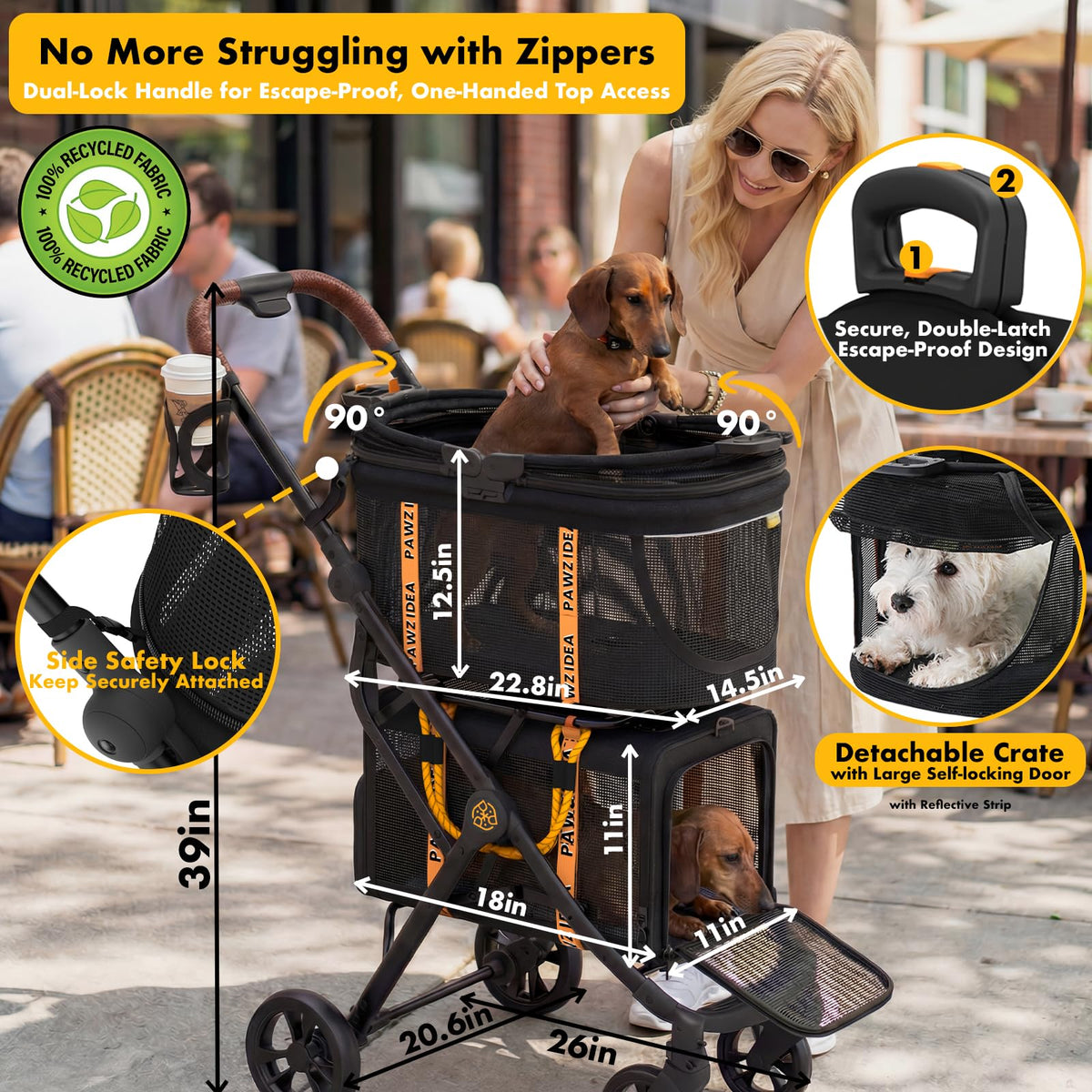 Double Pet Stroller with 2 Detachable Carrier X12227
