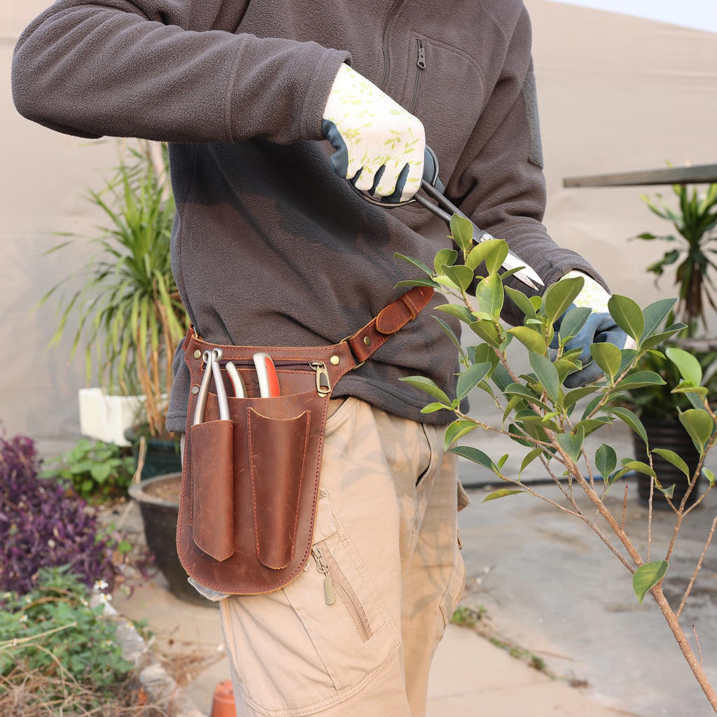 Brown Leather Gardening Tool Belt with 4 Pockets Y1867