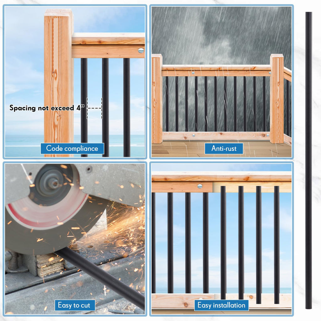 Aluminum Black Metal Deck Balusters 36"x 3/4" 120 Pcs Q943649