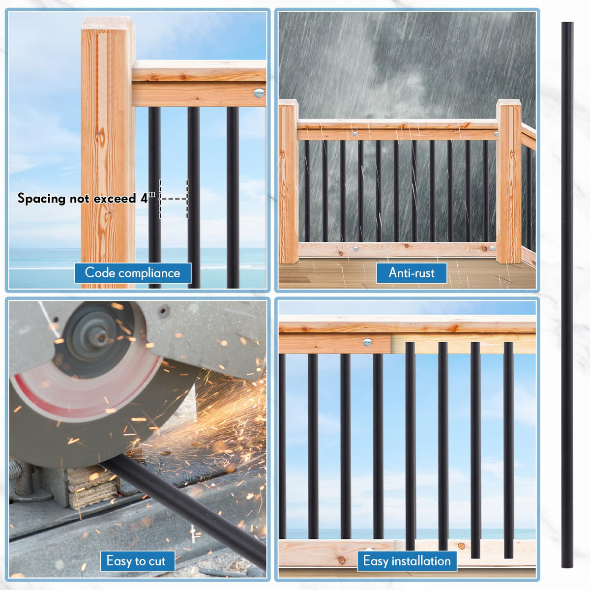 Aluminum Black Metal Deck Balusters 36"x 3/4" 120 Pcs Q943649