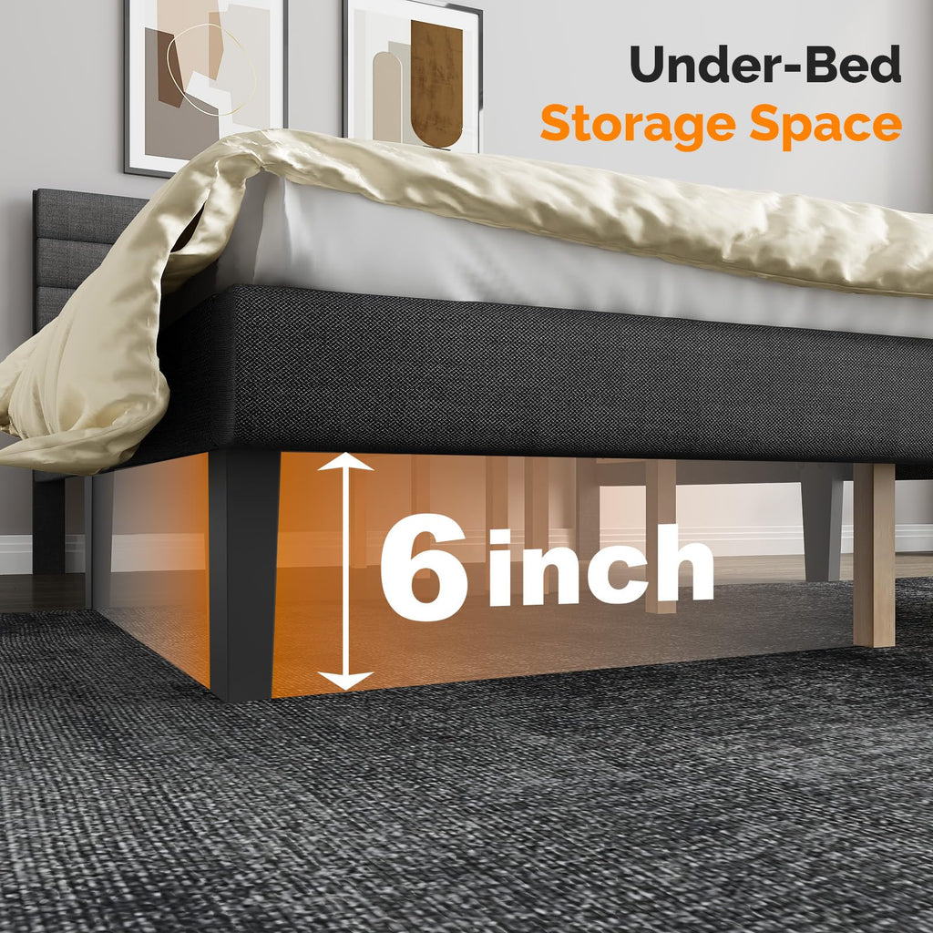 Queen Size Linen Fabric Upholstered Platform Bed Frame I895