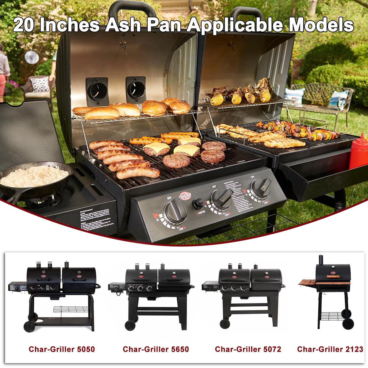 20 Inches Ash Pan Drip Pan and Grill Grates for Charcoal Grills C8842