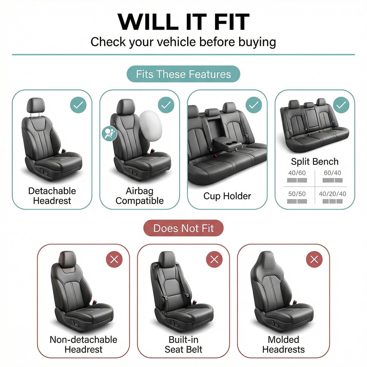 Gray Black Universal Fit Automotive Seat Covers Combo Set with Steering Wheel Cover and Seat Belt Pad P28453