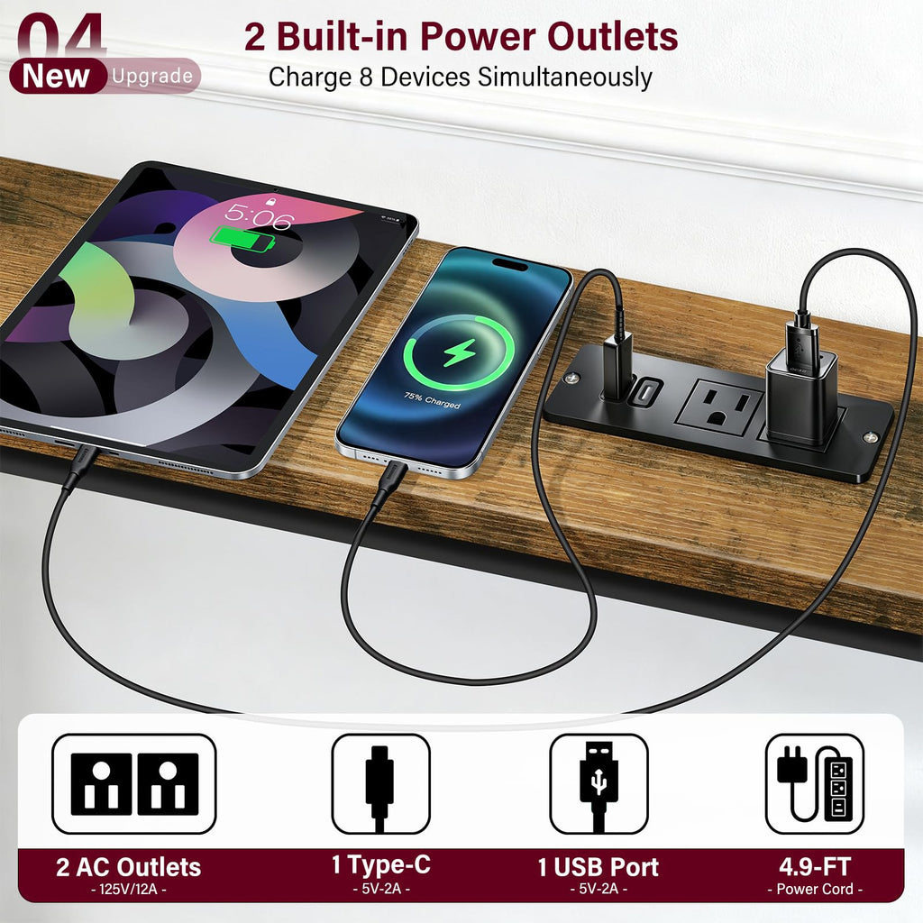 Rustic Brown Narrow Console Table with 2 Power Outlets I2436