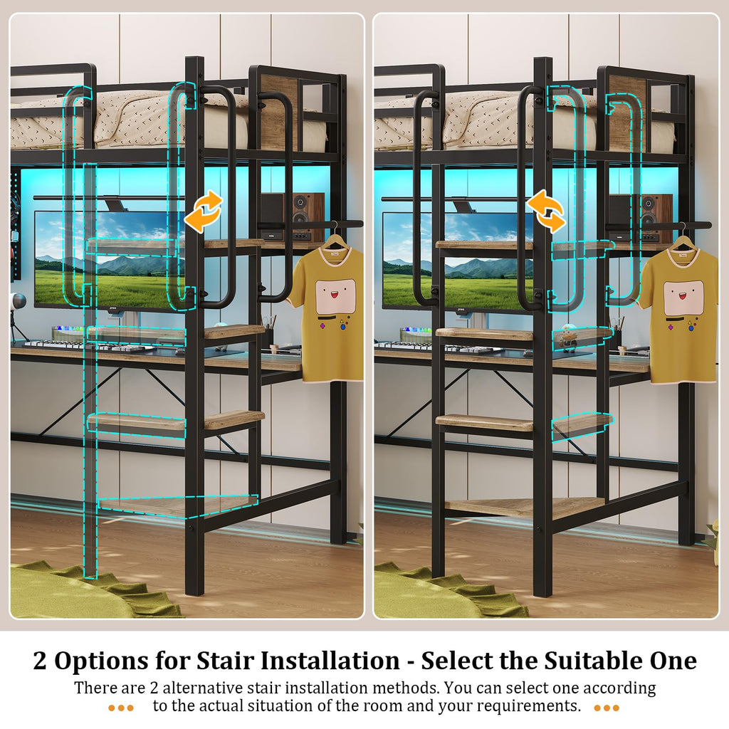 Twin Size Loft Bed with Desk and 5 Drawer N252414