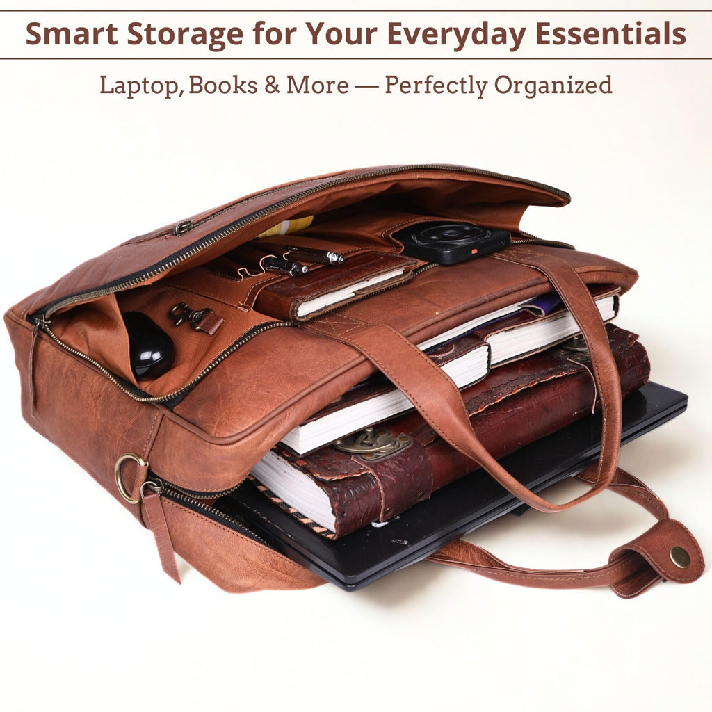 Brown 17-inch Genuine Leather Laptop Briefcase U63134