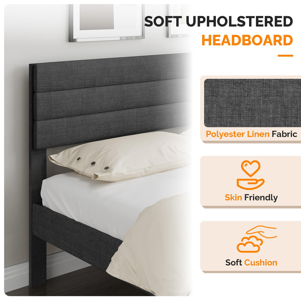 Queen Size Linen Fabric Upholstered Platform Bed Frame I895