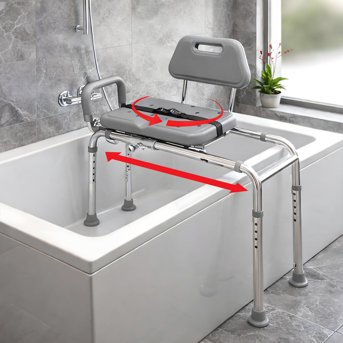 Sliding Shower Chair Bath Transfer Bench with Swivel Padded Seat T11319