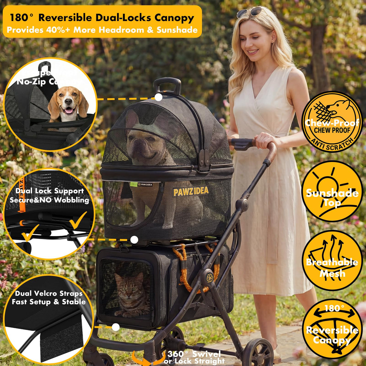 Double Pet Stroller with 2 Detachable Carrier X12227