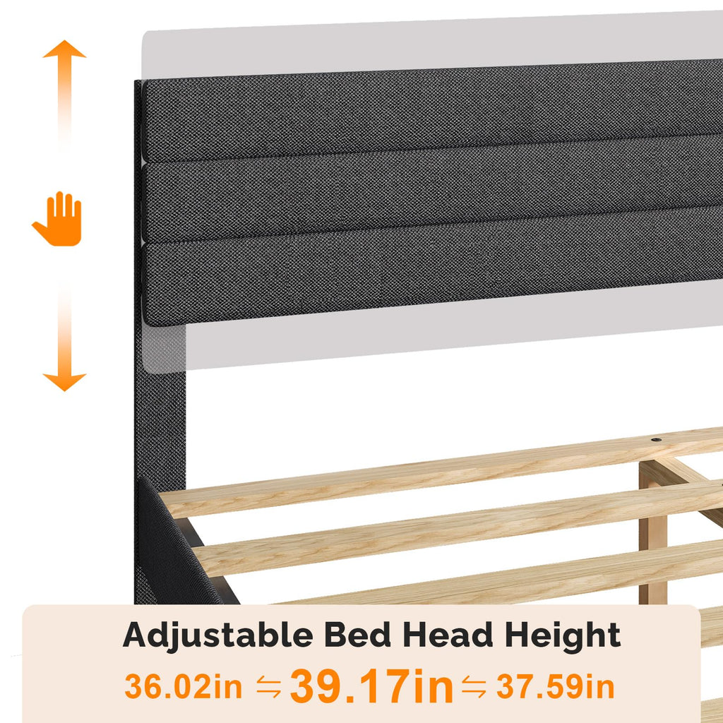 Queen Size Linen Fabric Upholstered Platform Bed Frame I895