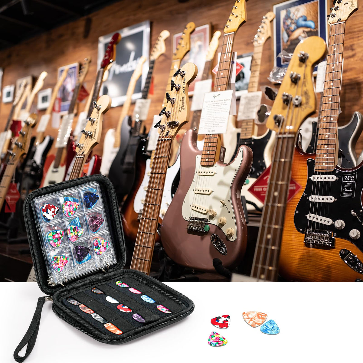 Black Guitar Pick Case Holds 84 pcs Picks U153632