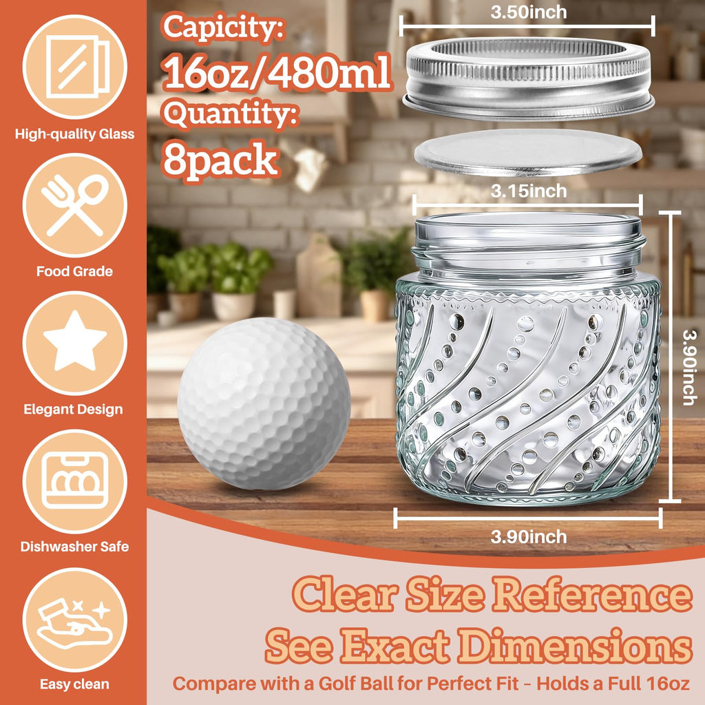 16oz Wide Mouth Mason Jars with Lids and Bands, 8 Pack Y923283