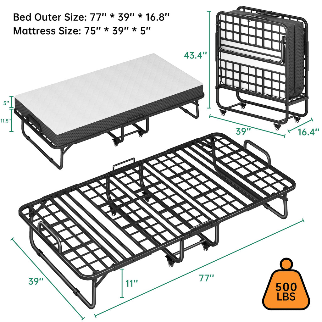 75" x 39" Folding Bed with 5" Memory Foam Mattress D873