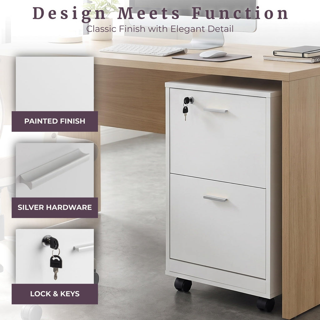 White 2-Drawer Wooden File Cabinet with Lock D79503