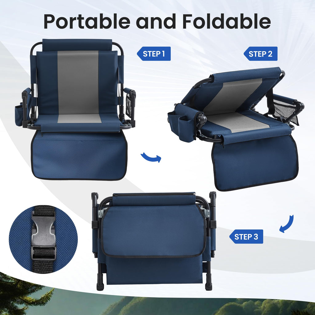 Portable Foldable Bleacher Chair with Cup Holders Blue V6097
