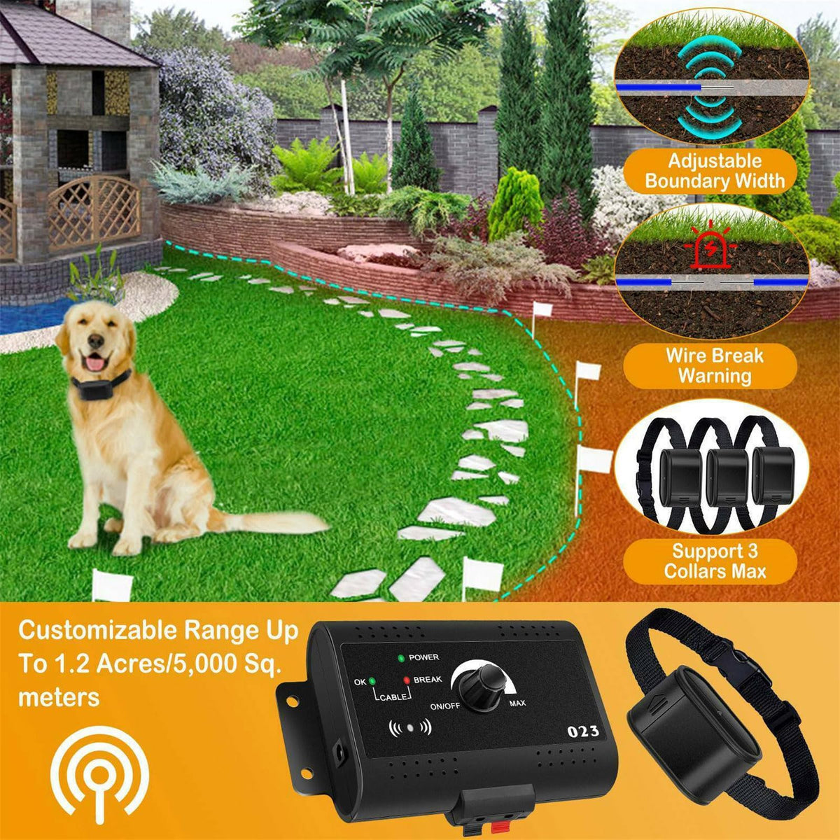 Wireless Dog Fence 1.2 Acre Waterproof Collar I16129