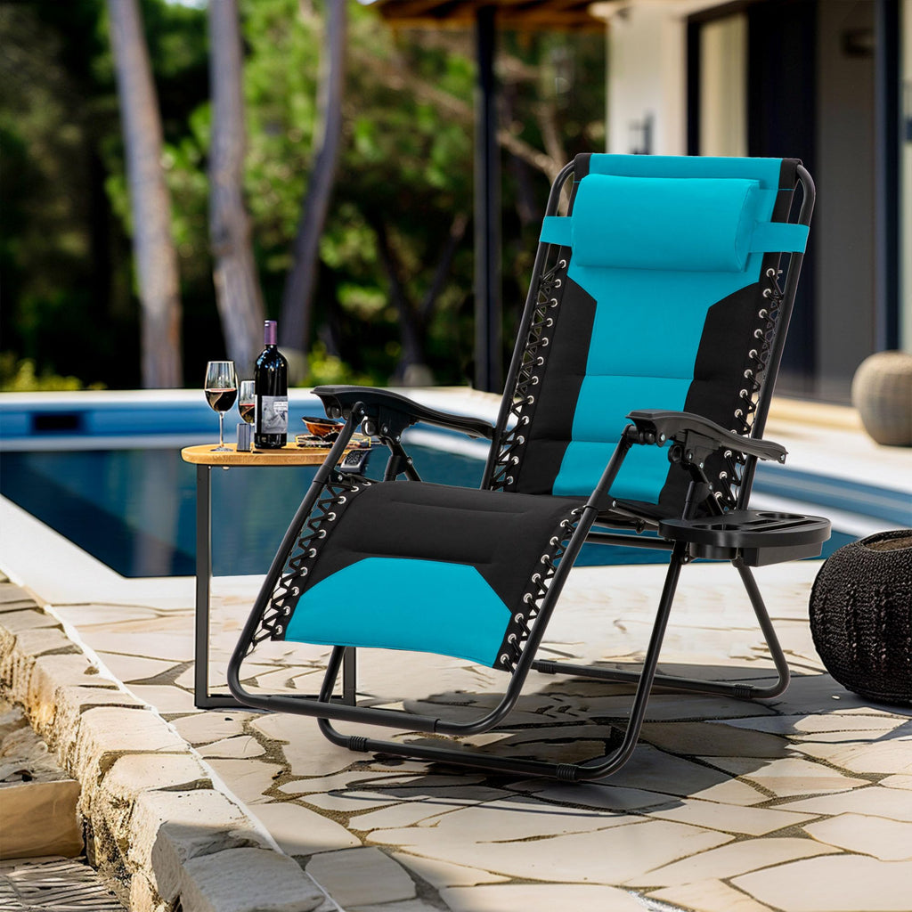 Zero Gravity Chair Set of 2 Folding Patio Lounge Recliner with Pillows Cup Holder G262