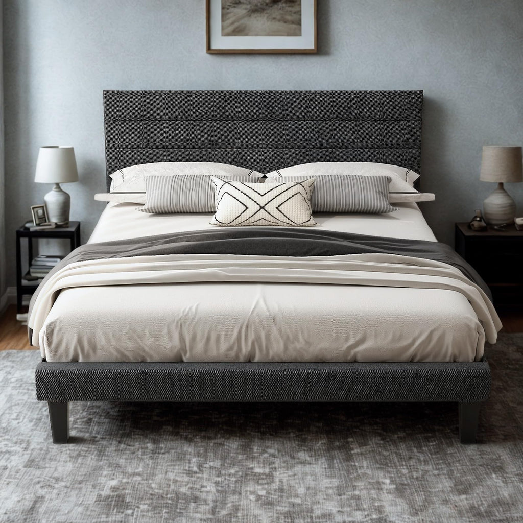 Queen Size Linen Fabric Upholstered Platform Bed Frame I895